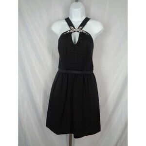 Rebecca Taylor Black Dress Size 8 Embellished Halter Sleeveless New